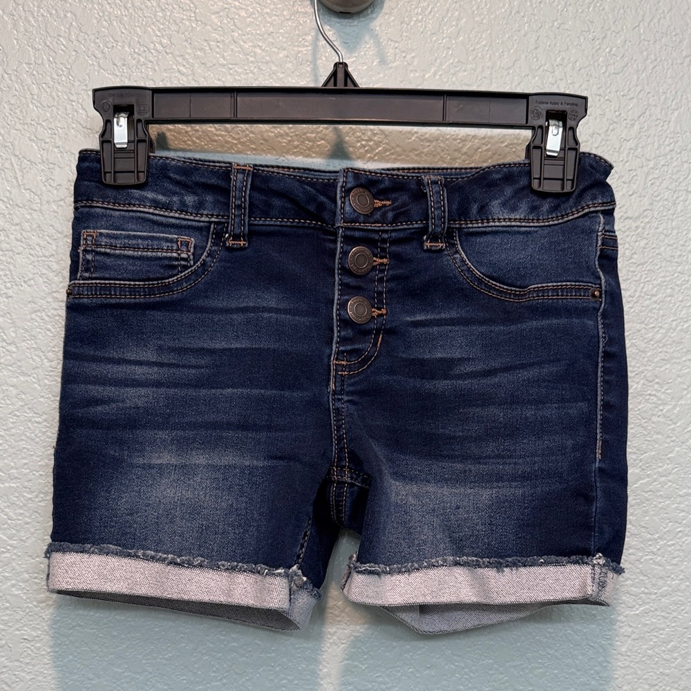 Girls' Dark Indigo Denim Cuffed Shorts with Triple-Button Front